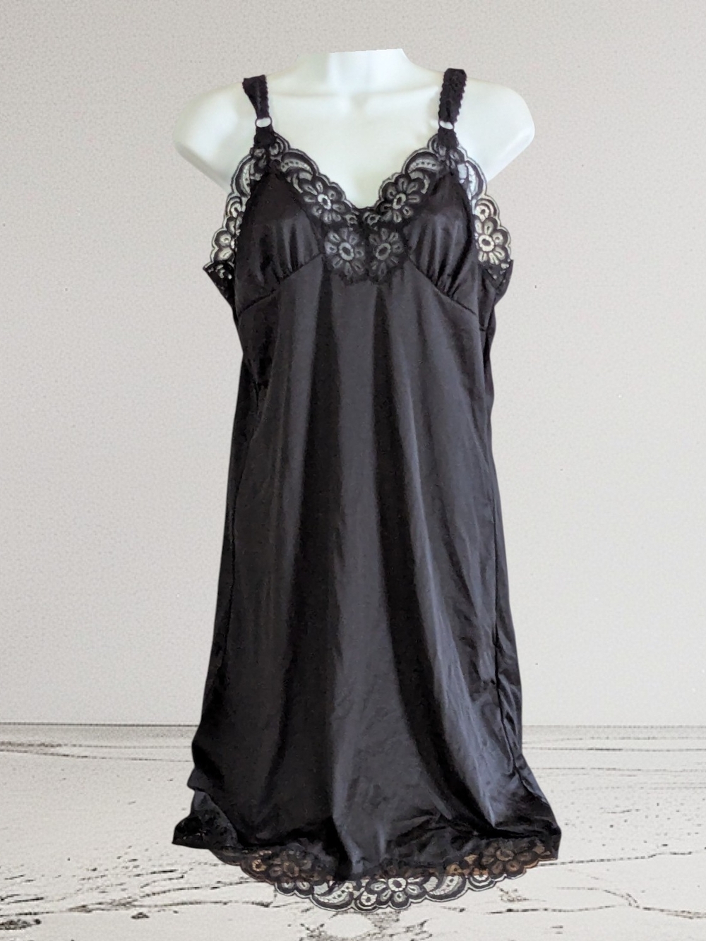 Women's Illusion Black Sexy Nightie Lace Floral 100% Nylon 36 Adjustable Straps
